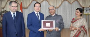 02 October, 2019 On the occasion of the 150th birth anniversary of Mahatma Gandhi, Chief Guest and guest of Honor Mr. Olimjon Umarov, First Deputy Minister of IT & Communications, Mr. Alisher Faizullev, Director of Uzbekistan Pochtasi & Ambassador of India Santosh Jha released a stamp on Mahatma Gandhi.