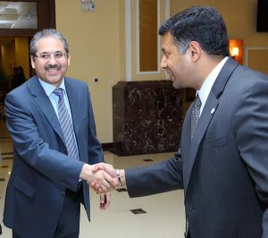 H.E. Mr. Vikram Doraiswami, Ambassador of India welcoming H.E. Mr. Alisher Kurmanov, First Deputy Minister of Foreign Affairs of the Republic of UzbekistanUzbekistan