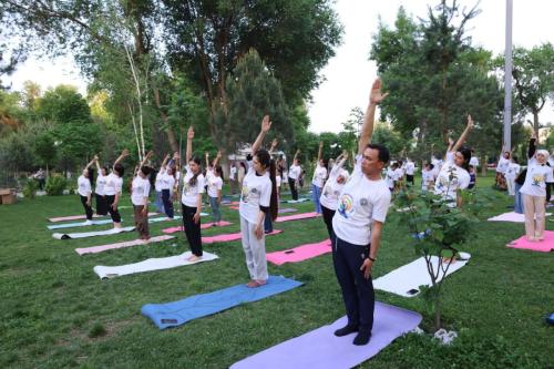 International Day of Yoga (IDY) session held on 2nd May 2025 at the Palace of Khudoyar Khan, Kokand