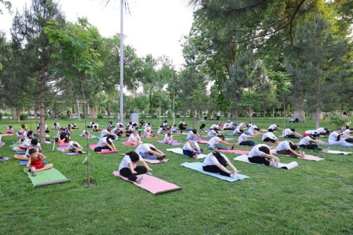 International Day of Yoga (IDY) session held on 2nd May 2025 at the Palace of Khudoyar Khan, Kokand